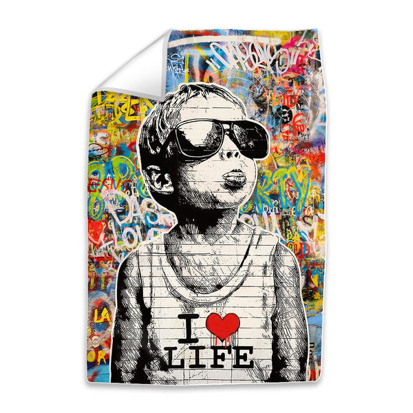 Banksy Child Loves Life Easy Build Frame Art Fabric Print Only / 24 x 36in Clock Canvas