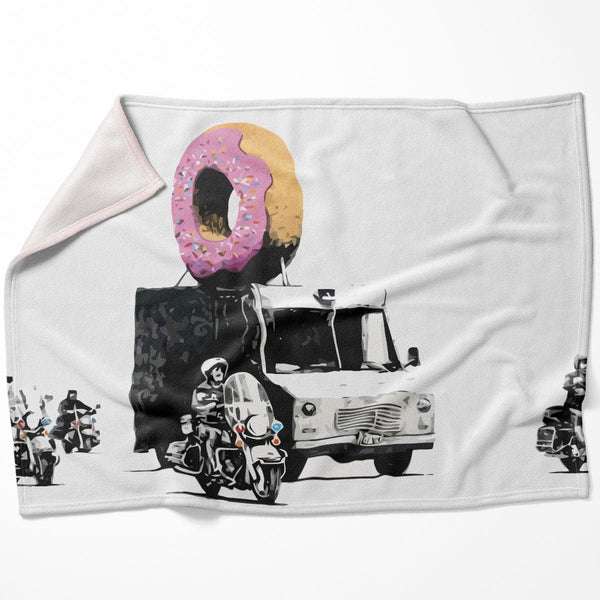 Banksy Doughnut Police Escort Blanket Blanket 75 x 100cm Clock Canvas