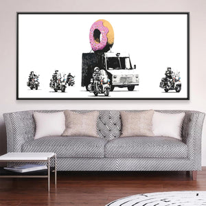 Banksy Doughnut Police Escort Canvas Art 50 x 25cm / Framed Prints Clock Canvas