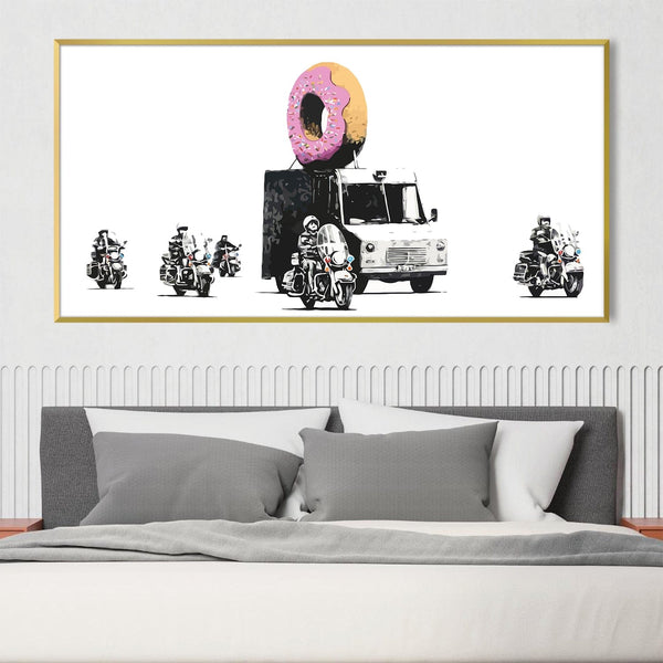 Banksy Doughnut Police Escort Canvas Art Clock Canvas