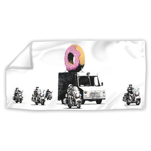 Banksy Doughnut Police Escort Easy Build Frame Posters, Prints, & Visual Artwork Fabric Print Only / 40 x 20in Clock Canvas