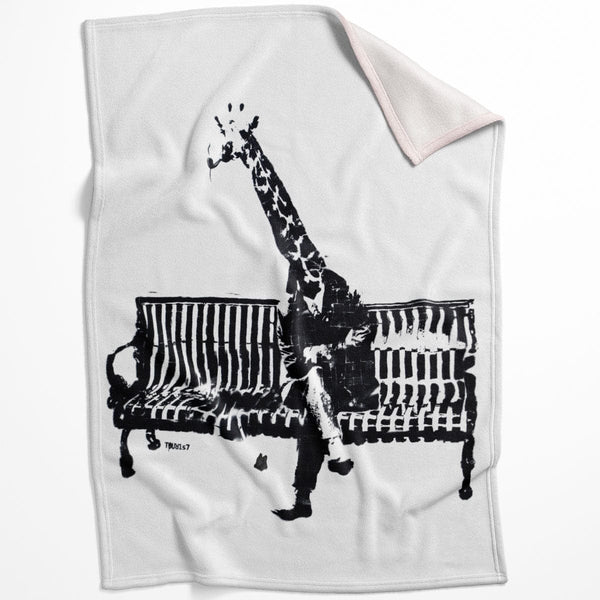 Banksy Giraffe on a Bench Blanket Blanket 75 x 100cm Clock Canvas