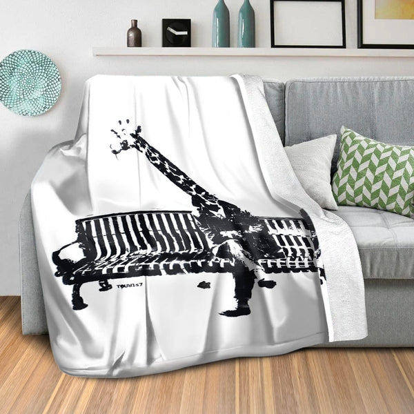 Banksy Giraffe on a Bench Blanket Blanket Clock Canvas