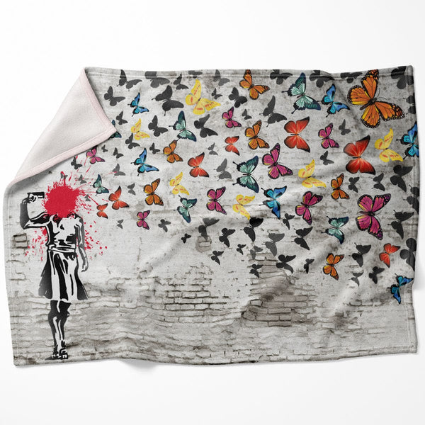 Banksy Girl Shooting Butterflies. Blanket Blanket 75 x 100cm Clock Canvas