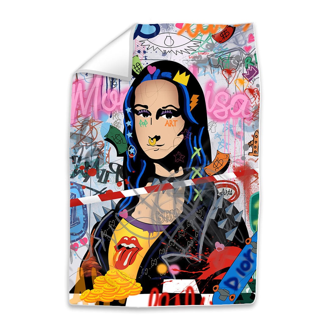 Banksy Graffiti Mona Lisa Easy Build Frame Art Fabric Print Only / 24 x 36in Clock Canvas