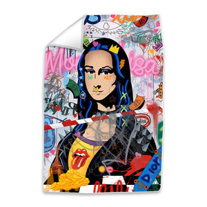 Banksy Graffiti Mona Lisa Easy Build Frame Art Fabric Print Only / 24 x 36in Clock Canvas