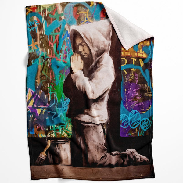 Banksy Graffiti Pray Blanket Blanket 75 x 100cm Clock Canvas
