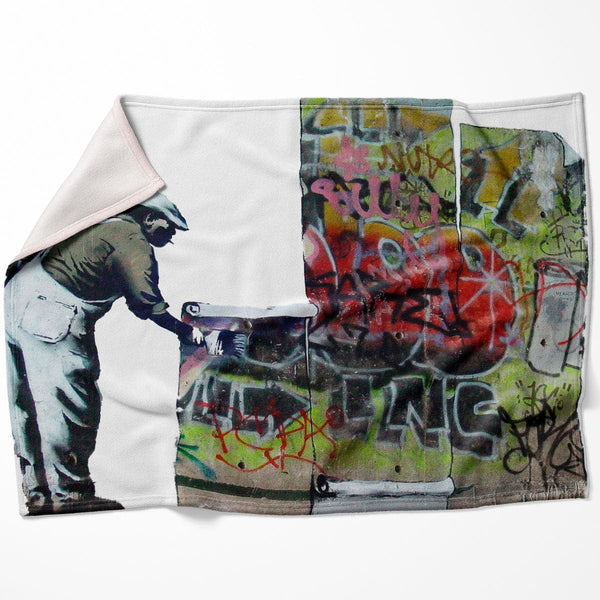 Banksy Graffiti Wallpaper Blanket Blanket 75 x 100cm Clock Canvas