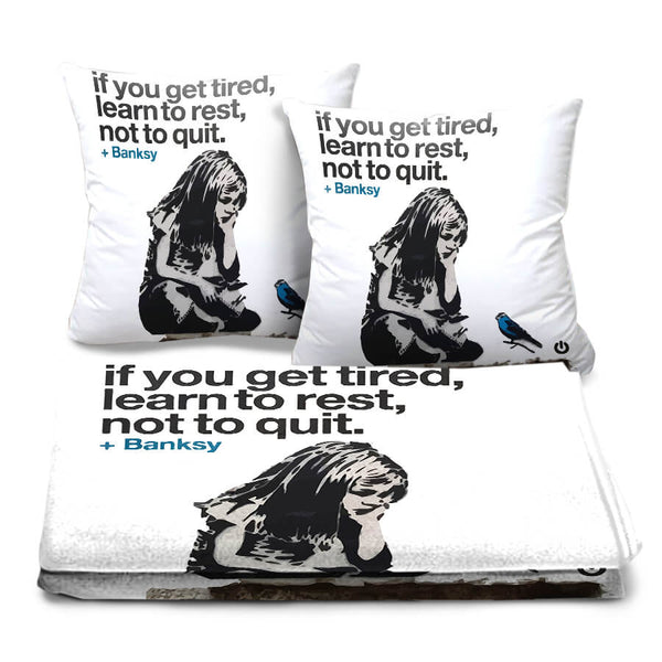 Banksy If You Get Tired Dream Home Bundle Bundle 2 Cushions & 1 Blanket Clock Canvas