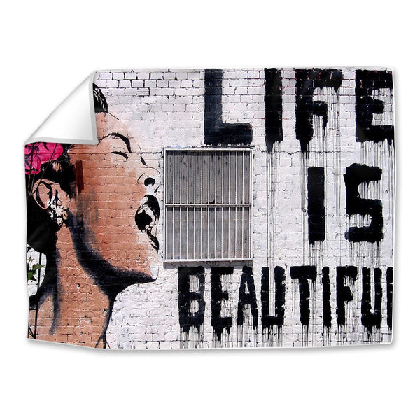 Banksy Life Is Beautiful Easy Build Frame Art Fabric Print Only / 40 x 30in Clock Canvas