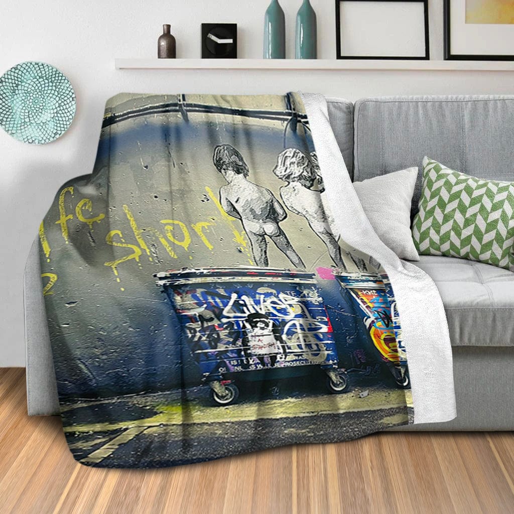 Banksy Life is Short Dream Home Bundle Bundle 2 Cushions & 1 Blanket Clock Canvas