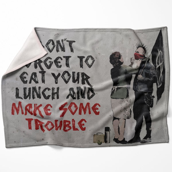 Banksy Make Some Trouble Blanket Blanket 75 x 100cm Clock Canvas