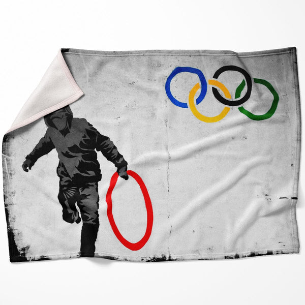 Banksy Olympic Rings Looter Blanket Blanket 75 x 100cm Clock Canvas