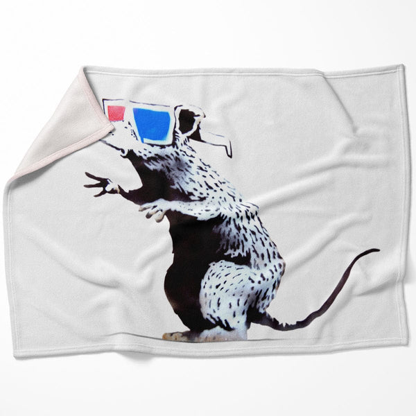 Banksy Rat Wearing 3D Glases Blanket Blanket 75 x 100cm Clock Canvas