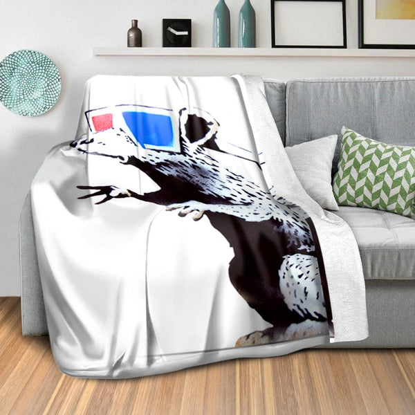 Banksy Rat Wearing 3D Glases Blanket Blanket Clock Canvas