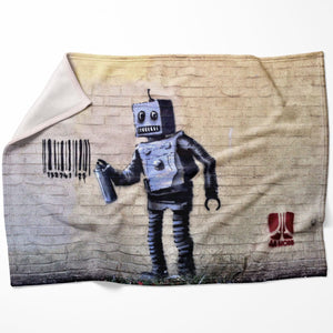 Banksy Robot Blanket Blanket 75 x 100cm Clock Canvas