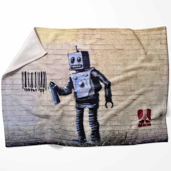 Banksy Robot Blanket Blanket 75 x 100cm Clock Canvas