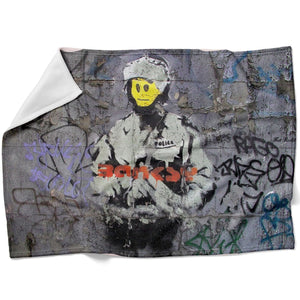 Banksy Smiley Riot Cop Blanket Blanket 75 x 100cm Clock Canvas