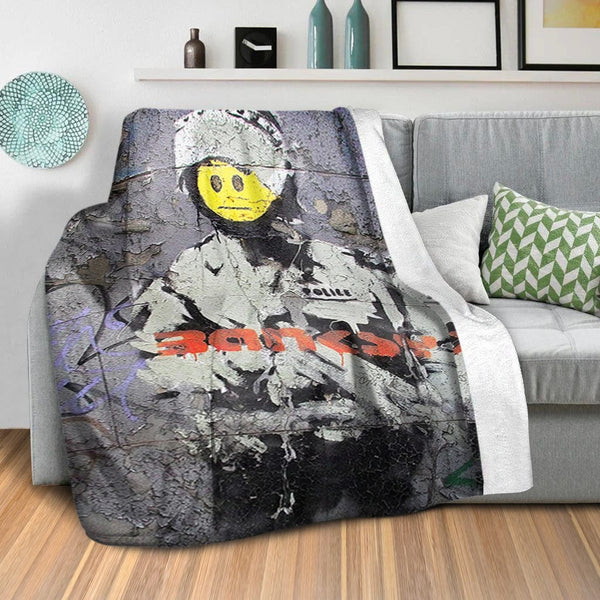 Banksy Smiley Riot Cop Blanket Blanket Clock Canvas