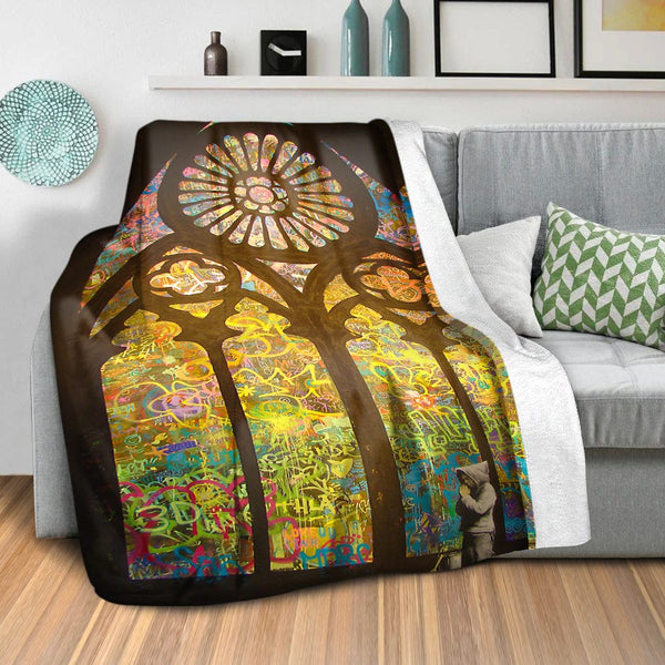 Banksy Stained Glass Blanket Blanket Clock Canvas