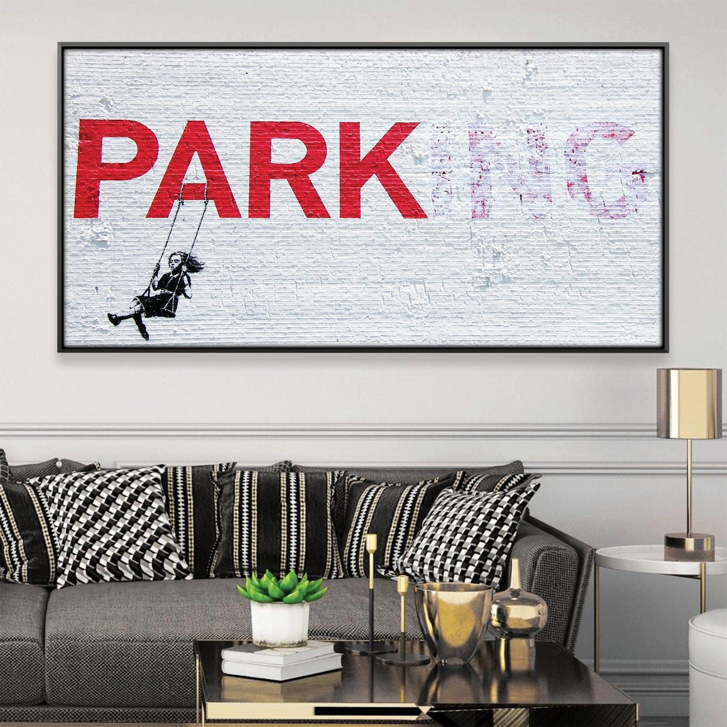 Banksy Swing Girl Canvas Art 50 x 25cm / Framed Prints Clock Canvas