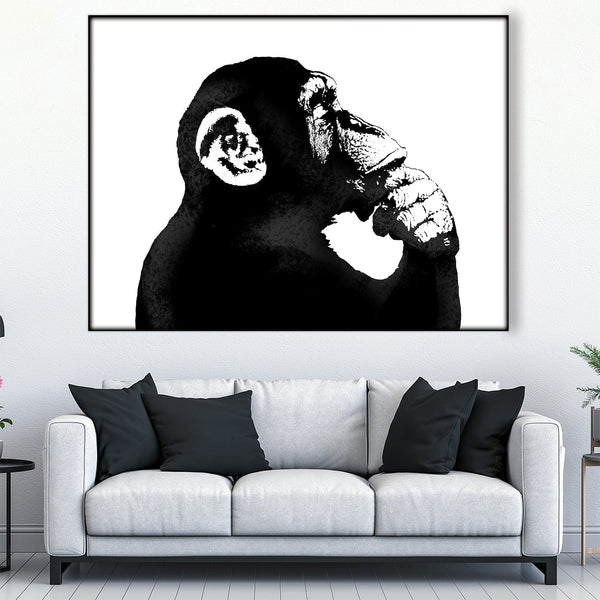 Banksy The Thinker Monkey Easy Build Frame Art Easy Build Frame & Fabric Print / 40 x 30in Clock Canvas