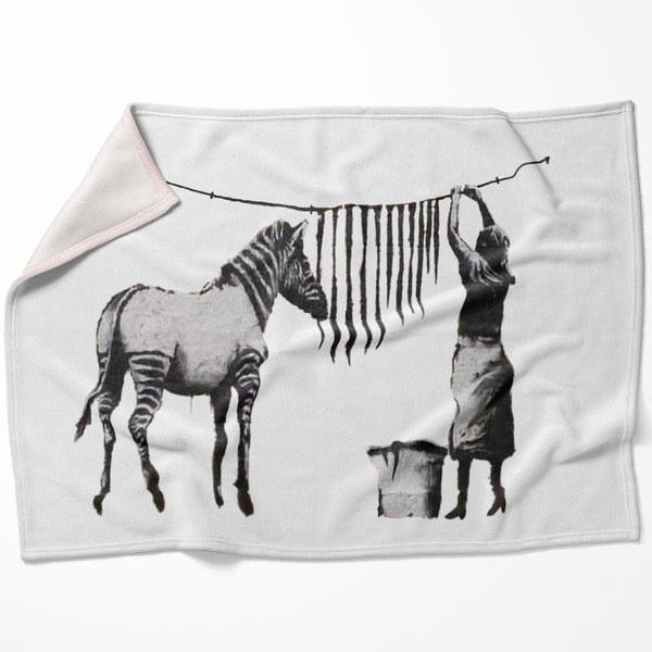 Banksy Washing Zebra Stripes Blanket Blanket 75 x 100cm Clock Canvas