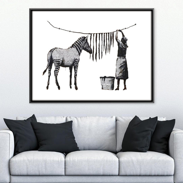 Banksy Washing Zebra Stripes Canvas Art 18 x 12in / Canvas Clock Canvas