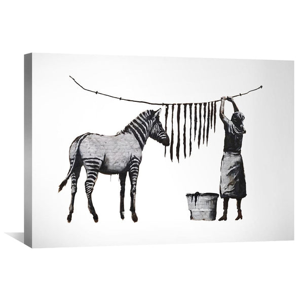 Banksy Washing Zebra Stripes Canvas Art Clock Canvas