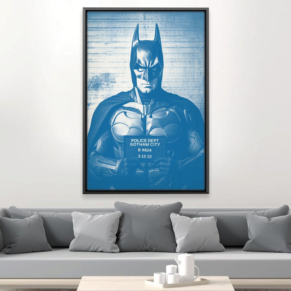 Batman Mugshot Blue Canvas Art Clock Canvas