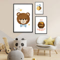 Bears and Bees Canvas Art Set of 3 / 12 x 18in / Canvas Clock Canvas
