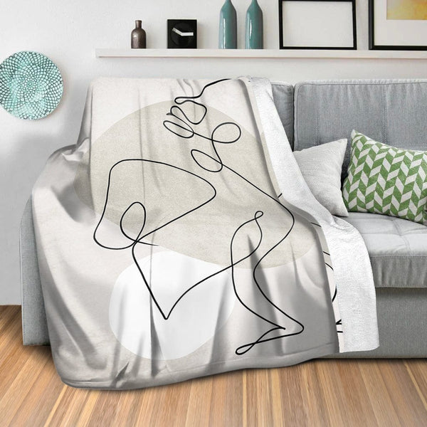 Beige Line Art Blanket Blanket Clock Canvas
