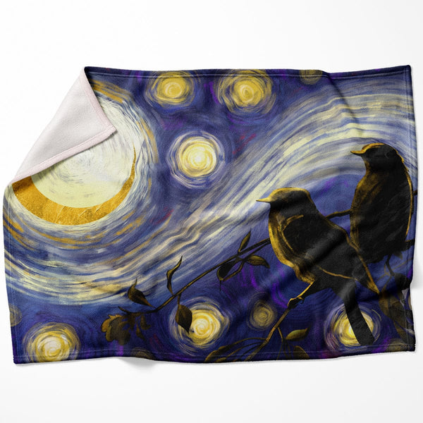 Birds in the Night Blanket Blanket 75 x 100cm Clock Canvas