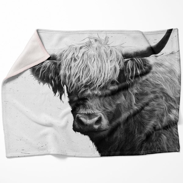 Black and White Highland Cow Blanket Blanket 75 x 100cm Clock Canvas