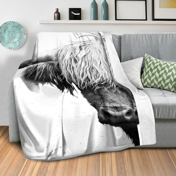 Black and White Highland Cow Blanket Blanket Clock Canvas