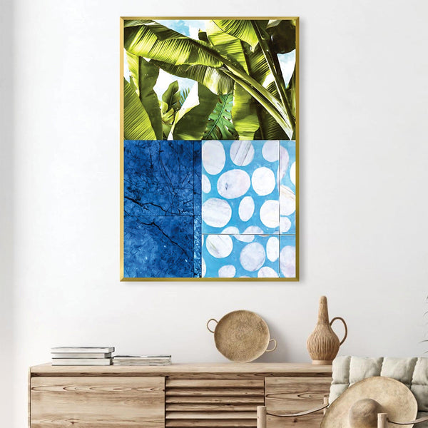 Blue and Green Abstract Canvas Art Clock Canvas