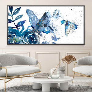 Blue Butterflies in Abstract Eden Canvas Art Clock Canvas