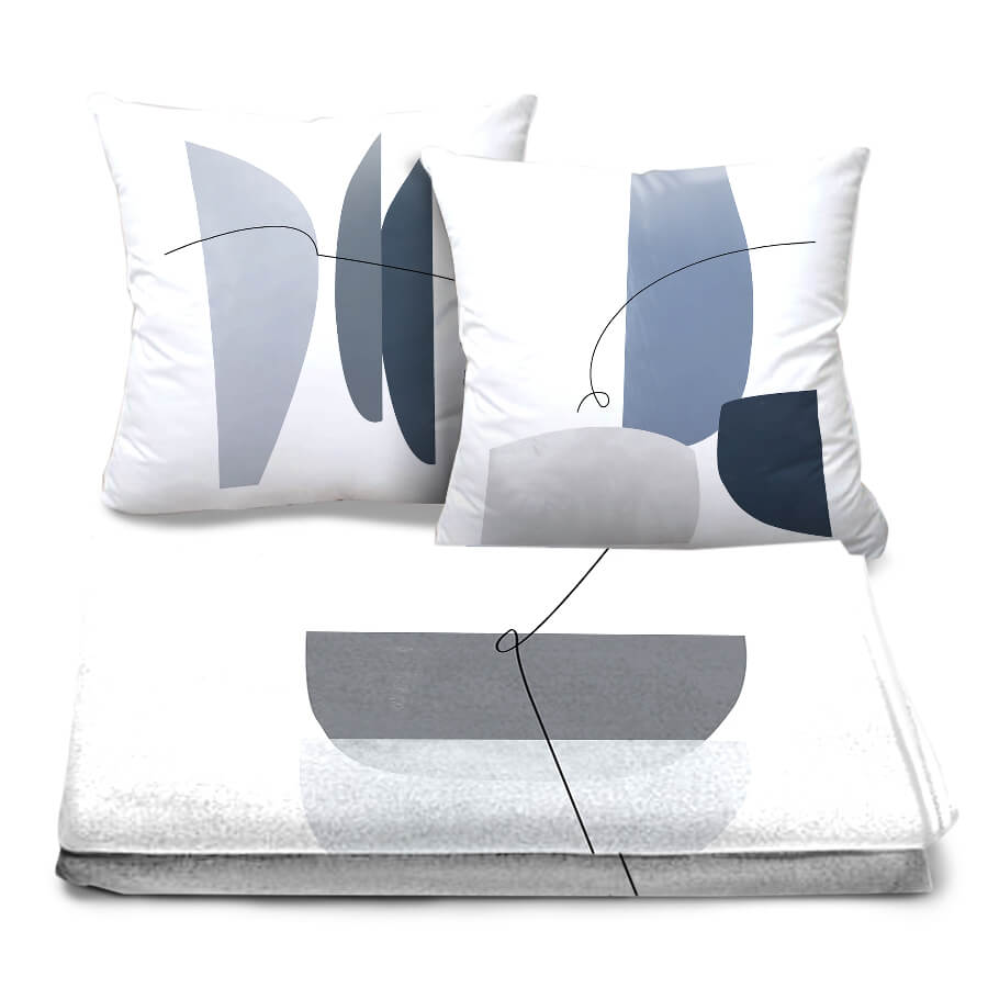 Blue Gray Abstract Dream Home Bundle Bundle 2 Cushions & 1 Blanket Clock Canvas