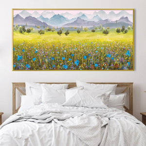 Blue Petal Prairie Canvas Art Clock Canvas