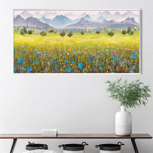 Blue Petal Prairie Canvas Art Clock Canvas