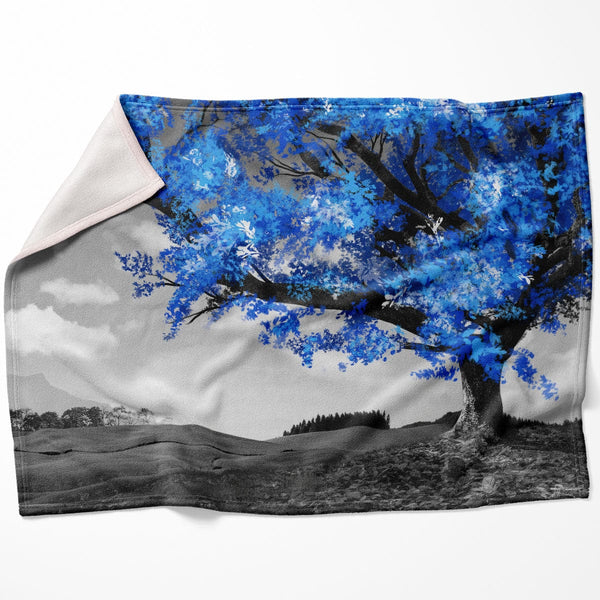Blue Tree in the Grey Landscape Blanket Blanket 75 x 100cm Clock Canvas