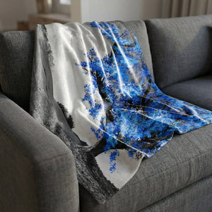 Blue Tree in the Grey Landscape Blanket Blanket Clock Canvas