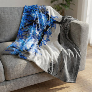 Blue Tree in the Grey Landscape Blanket Blanket Clock Canvas