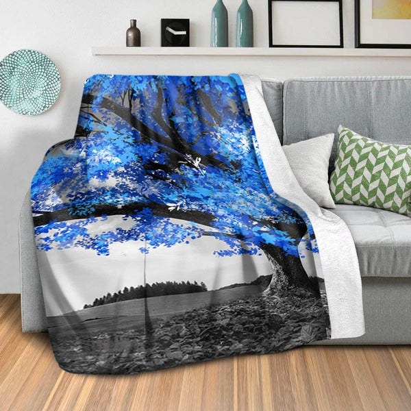 Blue Tree in the Grey Landscape Blanket Blanket Clock Canvas
