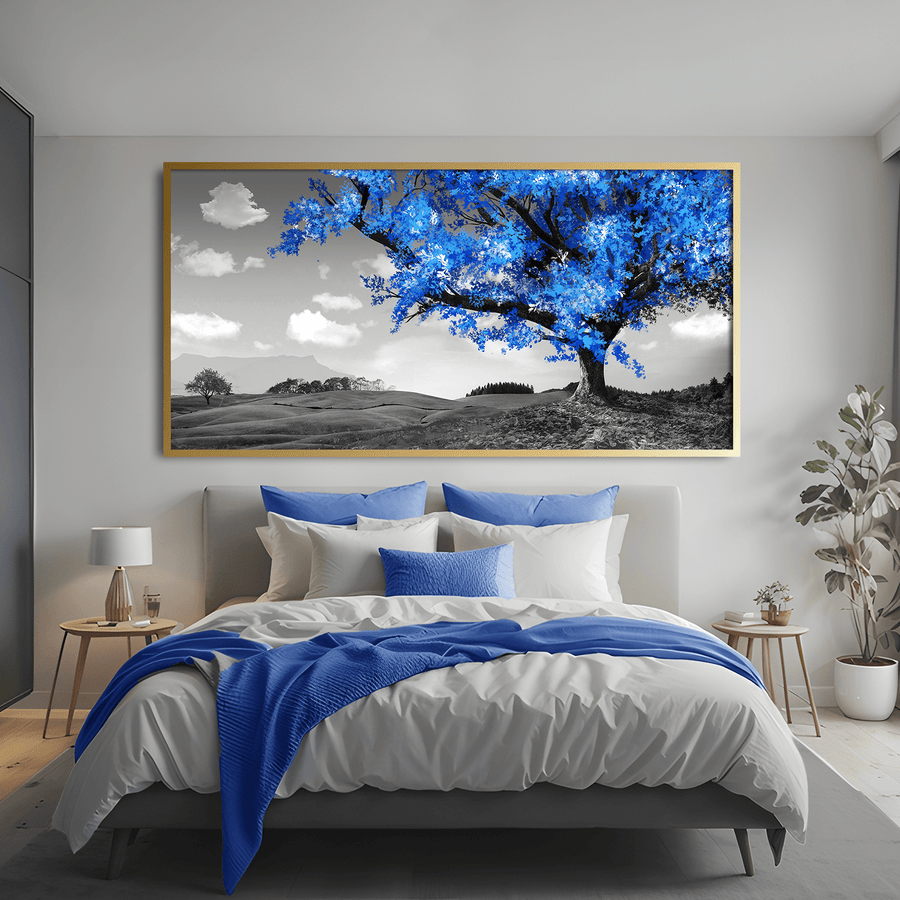 Blue Tree in the Grey Landscape Canvas Art Clock Canvas