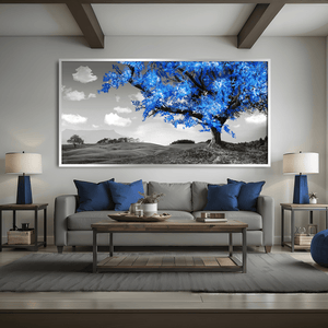 Blue Tree in the Grey Landscape Canvas Art Clock Canvas