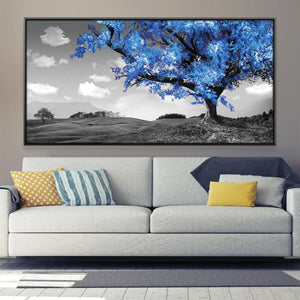 Blue Tree in the Grey Landscape Canvas Art Clock Canvas