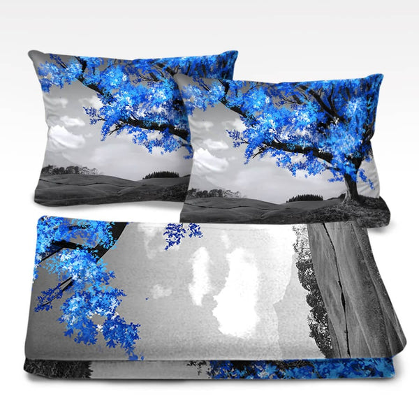 Blue Tree in the Grey Landscape Dream Home Bundle Bundle 2 Cushions & 1 Blanket Clock Canvas