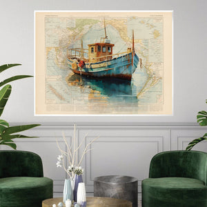 Boat in Harbour Canvas Art Clock Canvas