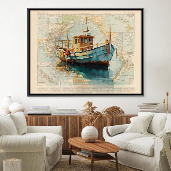 Boat in Harbour Canvas Art Clock Canvas